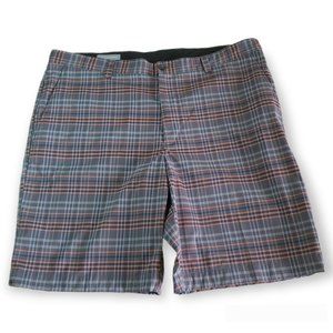 𝅺Cuter & Buck men's CB DryTec grey orange plaid stretch shorts size 40